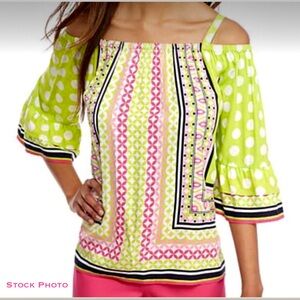 NWT Off-Shoulder Lime Pink Seaside Polka Dot Top (3X)